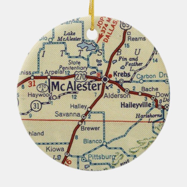 McAlester OK Retro Map Ceramic Ornament (Back)