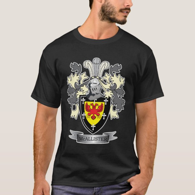 McAllister Family Crest Coat of Arms T-Shirt (Front)
