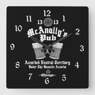 McAnally's Pub White Logo Square Wall Clock