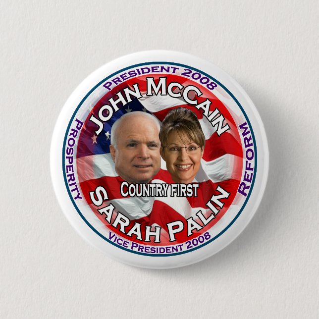 McCain Palin Country First 6 Cm Round Badge (Front)