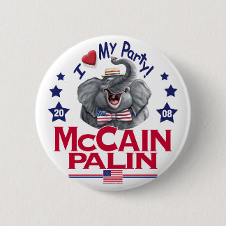 McCain Palin Republican Elephant 6 Cm Round Badge