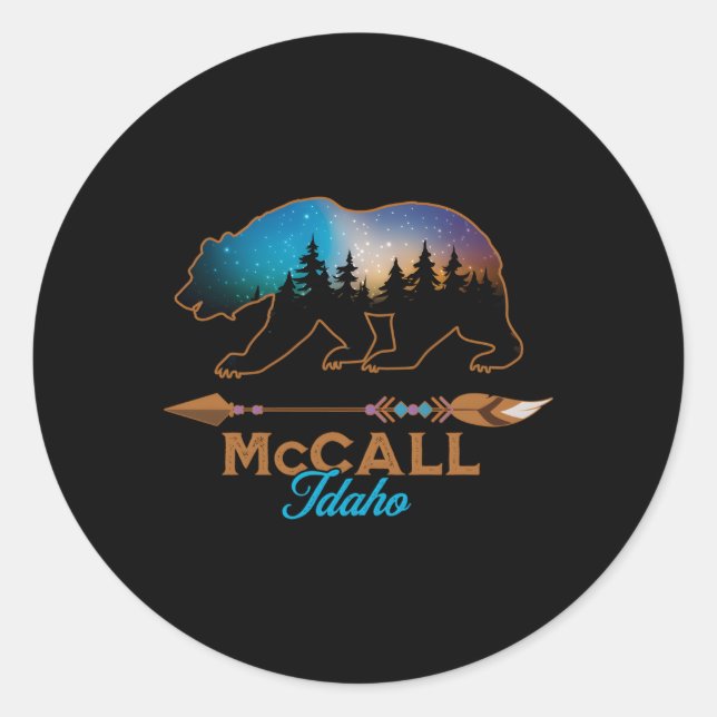 Mccall Idaho Bear Starry Night Sky Forest Novelty Classic Round Sticker (Front)