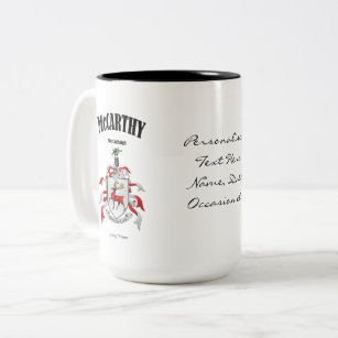 McCarthy Family Crest, Translation & Meaning Two-Tone Coffee Mug