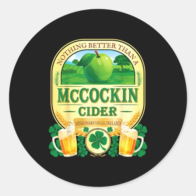 Mccockin cider mccain funny st patrick’s day humor classic round sticker (Front)