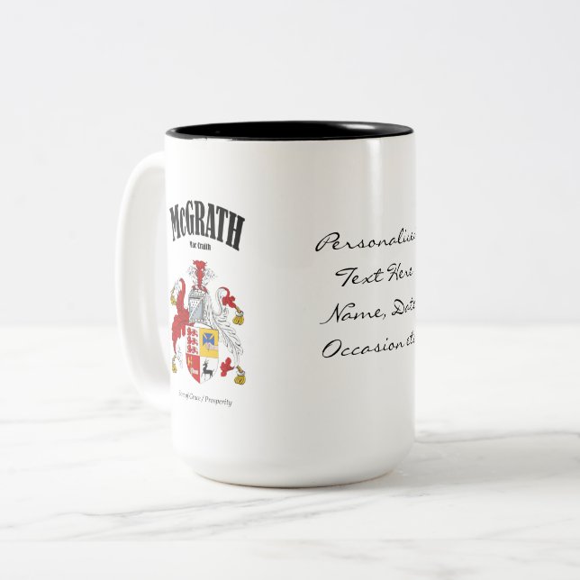McGrath Family Crest, Translation & Meaning Two-Tone Coffee Mug (Front Left)