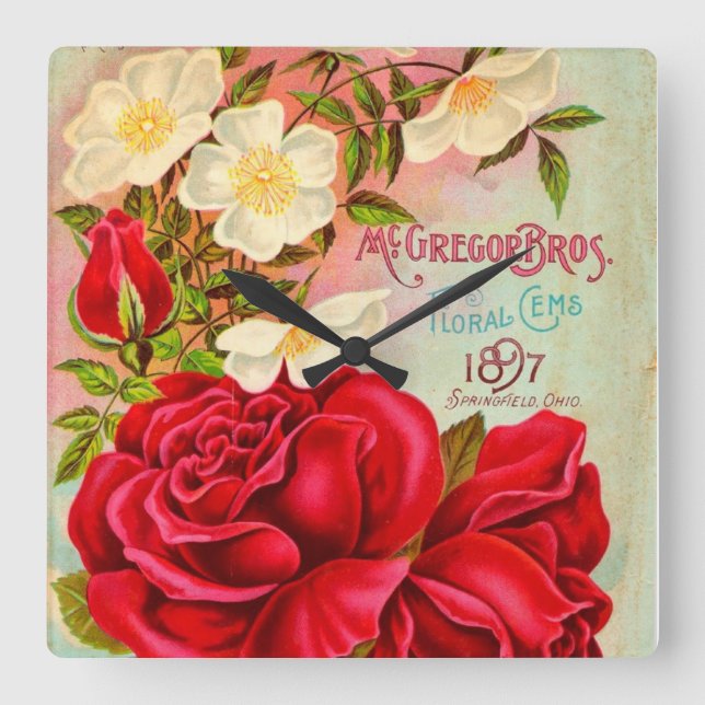 McGregor Bros. Floral Gems Advertisement Square Wall Clock (Front)