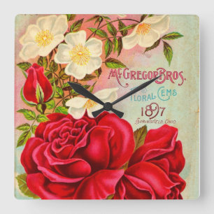McGregor Bros. Floral Gems Advertisement Square Wall Clock