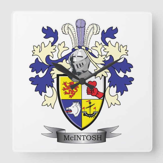 McIntosh Family Crest Coat of Arms Square Wall Clock (Front)
