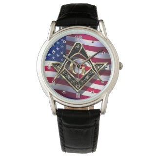 McKim's Black/Gold Square & Compasses Patriotic Watch