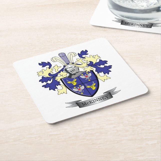 McKinney Family Crest Coat of Arms Square Paper Coaster (Angled)