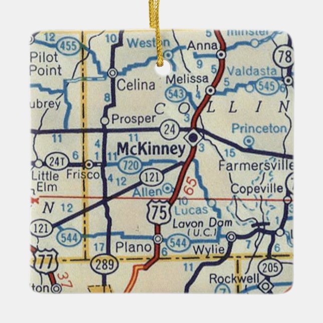 McKinney TX Vintage Map Ceramic Ornament (Front)