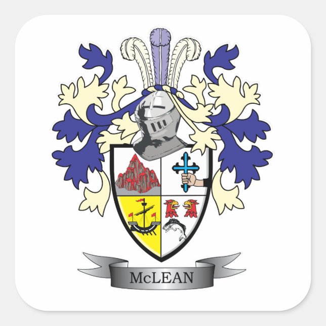 McLean Family Crest Coat of Arms    TITLE Square Sticker (Front)