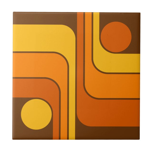 MCM 1970s Retro Style Geometric Design Ceramic Tile (Front)