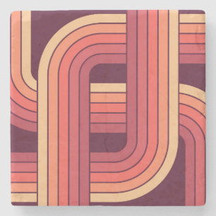 MCM 1970s Retro Style Geometric Design Stone Coaster