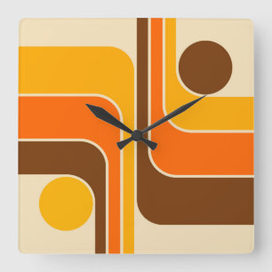 MCM 1970s Retro Style Geometric Striped Design Square Wall Clock