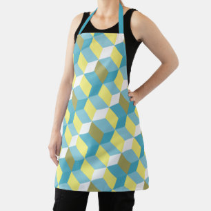 MCM Aqua Blue Yellow Mid-Century Modern Pattern Apron