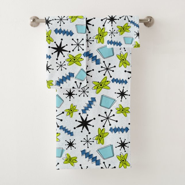 MCM Atomic Blue and Green Bath Towel Set (Insitu)