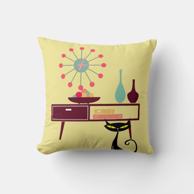 MCM Atomic Era Cat Clock Furniture Pillow (Front)