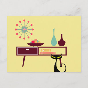 MCM Atomic Era Cat Clock Furniture Postcard