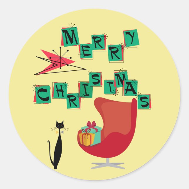 MCM Atomic Era Christmas Sricker Classic Round Sticker (Front)