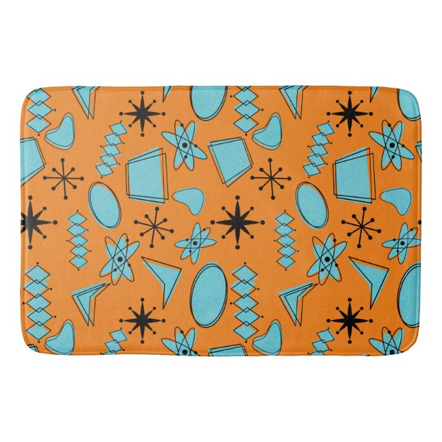 MCM Atomic Shapes Turquoise on Orange Bath Mat (Front)