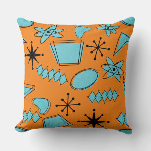 MCM Atomic Shapes Turquoise on Orange Cushion