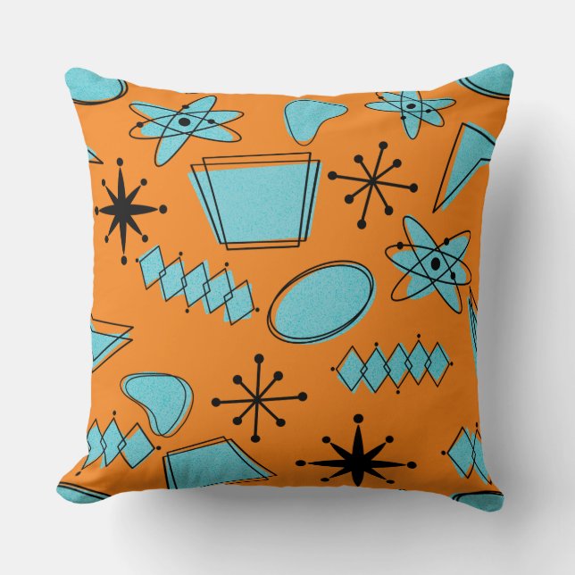 MCM Atomic Shapes Turquoise on Orange Cushion (Front)