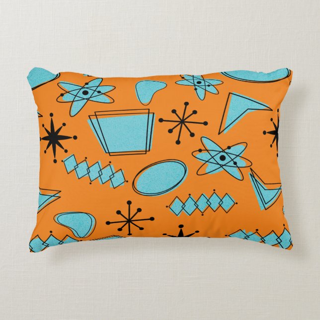 MCM Atomic Shapes Turquoise on Orange Decorative Cushion (Front)