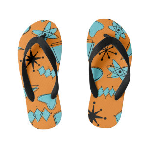 MCM Atomic Shapes Turquoise on Orange Kid's Thongs