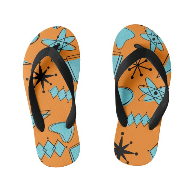 MCM Atomic Shapes Turquoise on Orange Kid's Thongs (Footbed)