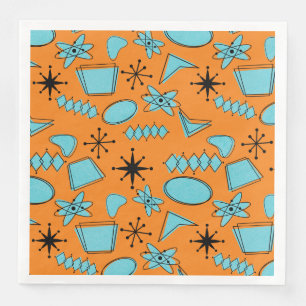 MCM Atomic Shapes Turquoise on Orange Napkin