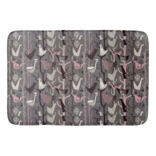 MCM Birds Chickens Ducks Pink Black Grey White Bath Mat