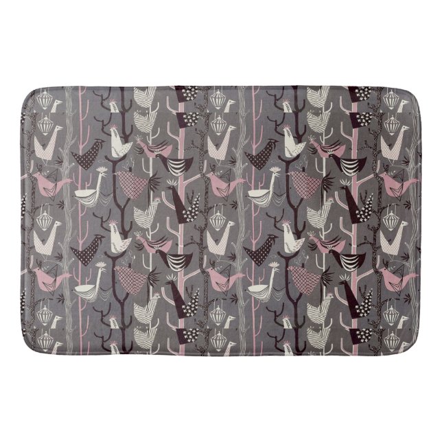 MCM Birds Chickens Ducks Pink Black Grey White Bath Mat (Front)