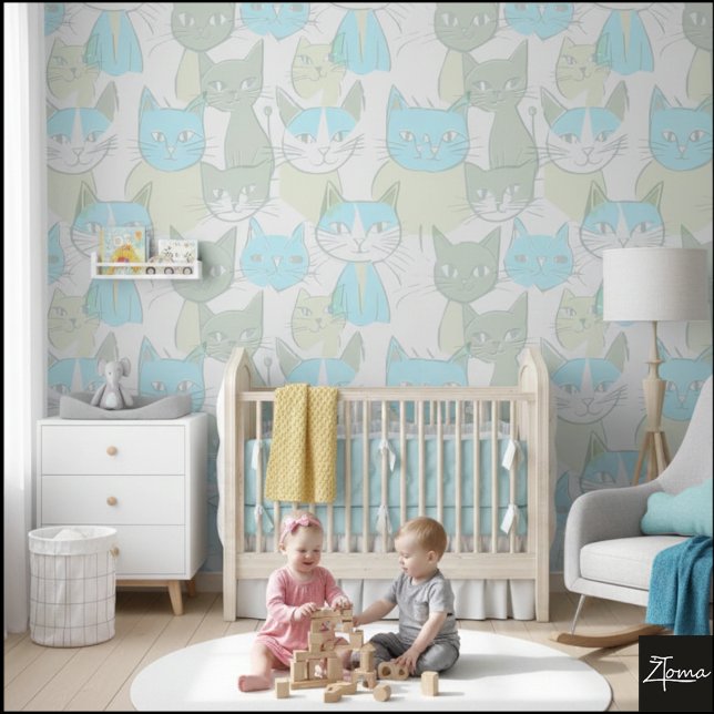 MCM Blue Green Abstract Cat Pattern Wallpaper (Creator Uploaded)