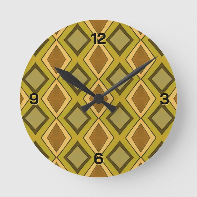 MCM Brown Gold Green Diamond Pattern Round Clock (Front)
