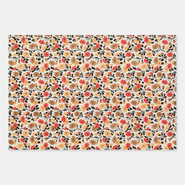 MCM Flower Pattern Mid Century Modern Wrapping Paper Sheet (Front)