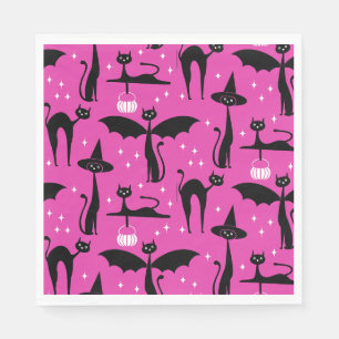 MCM Halloween Fancy Dress Minimalist Cats Pink Napkin