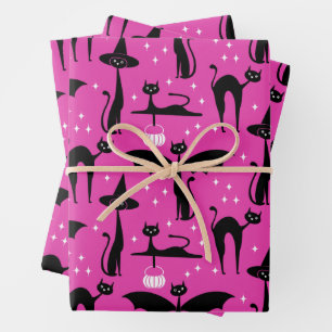 MCM Halloween Fancy Dress Minimalist Cats Pink Wrapping Paper Sheet