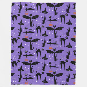 MCM Halloween Fancy Dress Minimalist Cats Purple Fleece Blanket