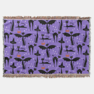 MCM Halloween Fancy Dress Minimalist Cats Purple Throw Blanket