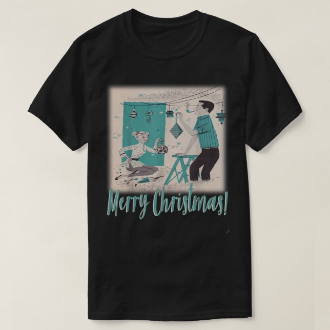 MCM Mid Century Modern Christmas Retro 50s Couple  T-Shirt (Design Front)