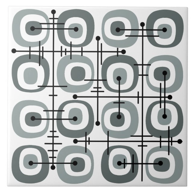 MCM Midcentury Abstract Pattern Grey Ceramic Tile (Front)