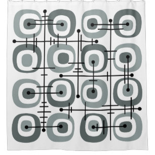 MCM Midcentury Abstract Pattern Grey Shower Curtain