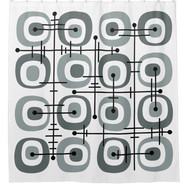 MCM Midcentury Abstract Pattern Grey Shower Curtain (Front)