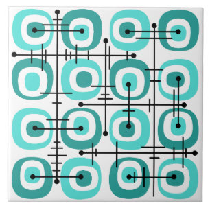 MCM Midcentury Abstract Pattern Turquoise Ceramic Tile