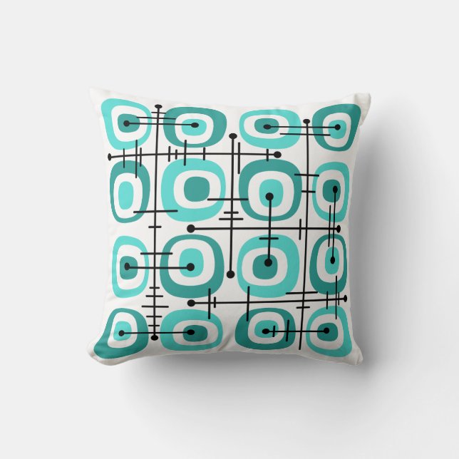 MCM Midcentury Abstract Pattern Turquoise Cushion (Front)