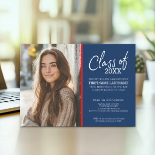 MCM Modern Pattern Red Blue Graduation Photo Invitation