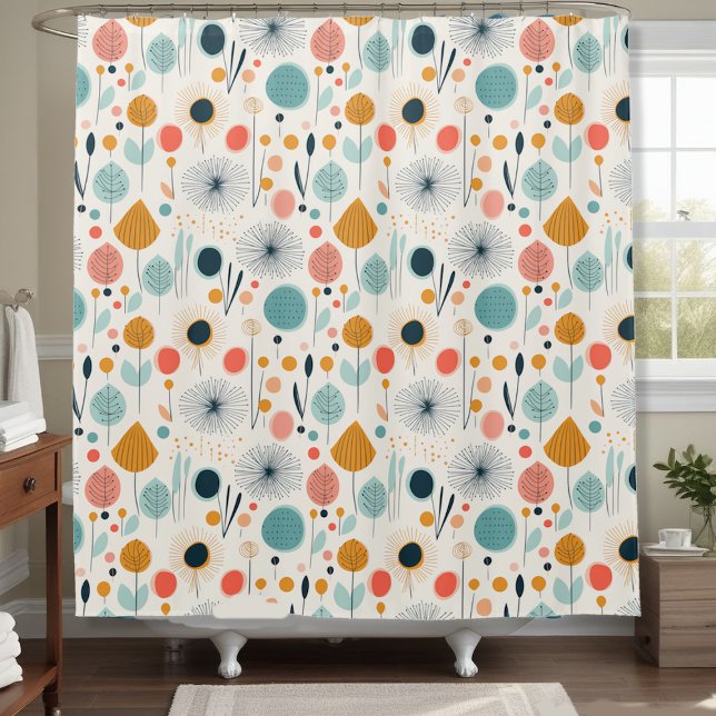 MCM Retro Botanical Pattern Shower Curtain (Creator Uploaded)