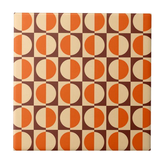 MCM Retro Geometric Half Square and Circle Pattern Ceramic Tile (Front)
