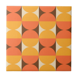 MCM Retro Geometric Half Square and Circle Pattern Ceramic Tile